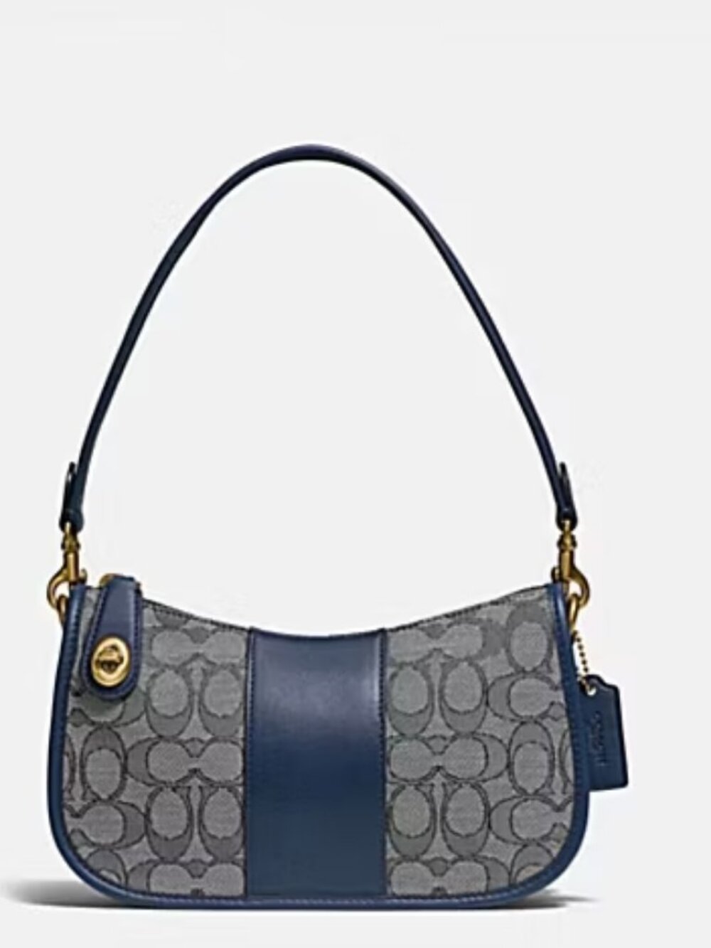 Coach Swinger Signature 2 Way Nary Blue Canvas Leather Shoulder Bag